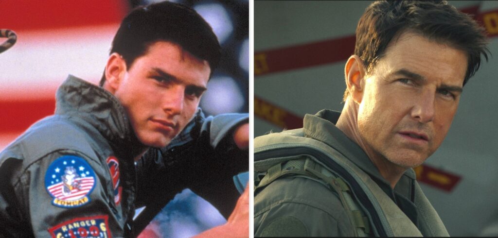 Tom Cruise in Top Gun und Top Gun: Maverick.