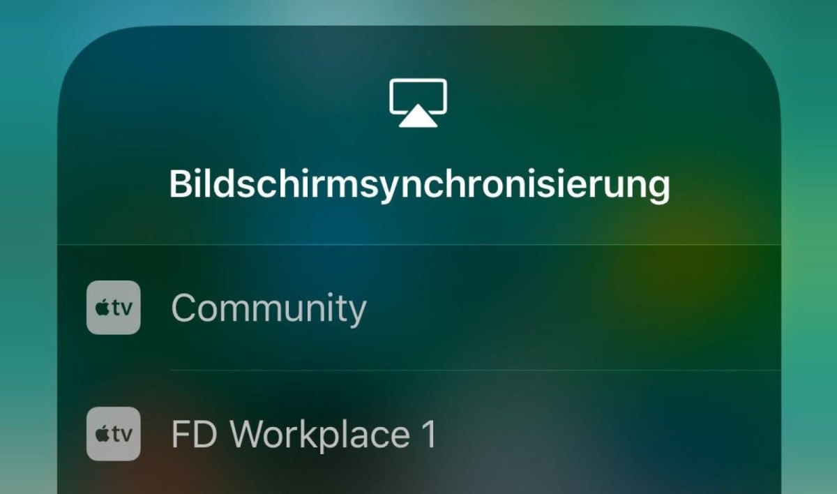 Das Logo von AirPlay mit Beschriftung "Bildschirmsynchronisierung".