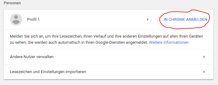 Ob ihr euch bei Chrome schon einmal angemeldet habt, seht ihr in den Browser-Einstellungen.