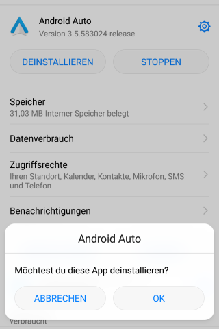 Das Löschen einer Android App muss bestätigt werden. So wird verhindert, dass wichtige Daten nicht verloren gehen.