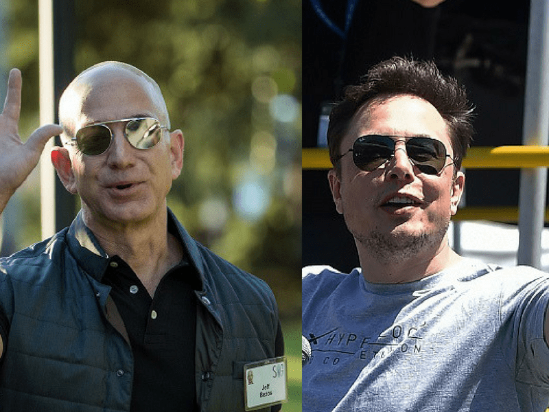 Collage: Jeff Bezos und Elon Musk