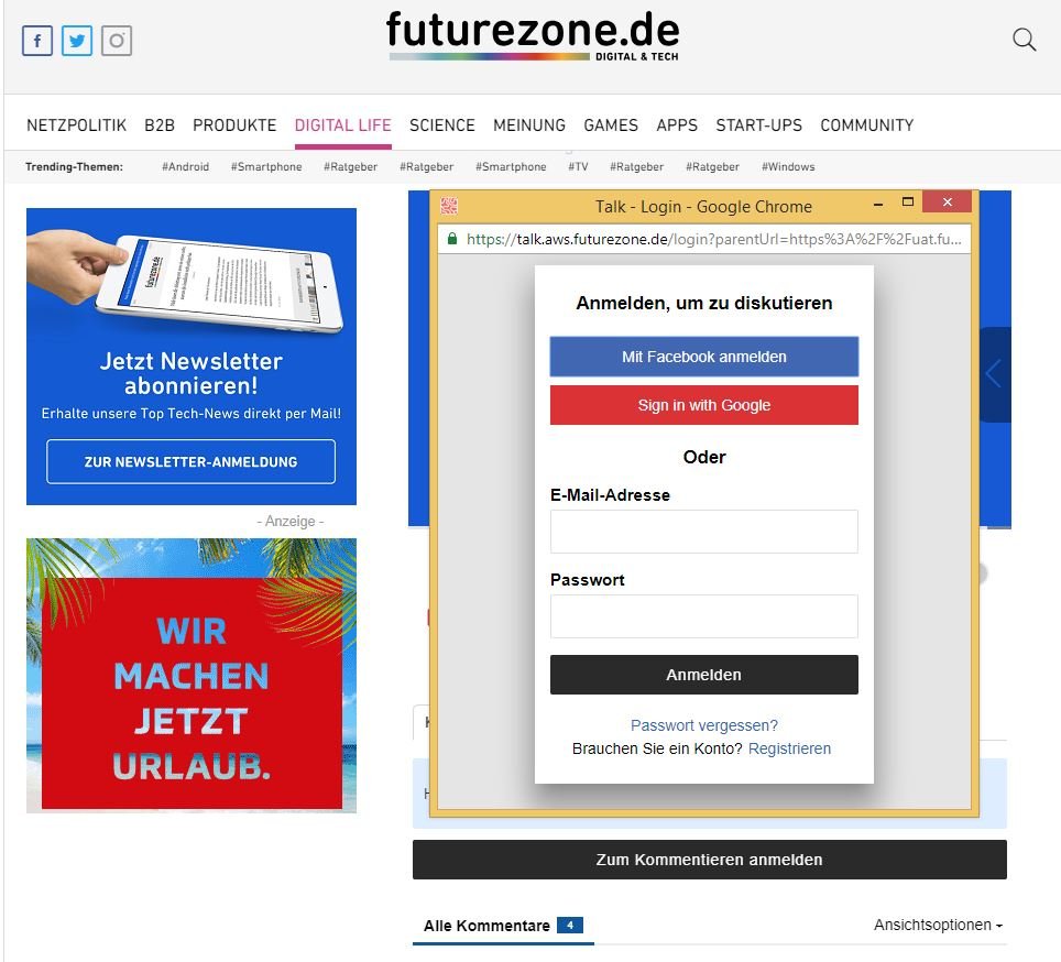 So einfach könnt ihr euch für den als Kommentator bei uns anmelden.