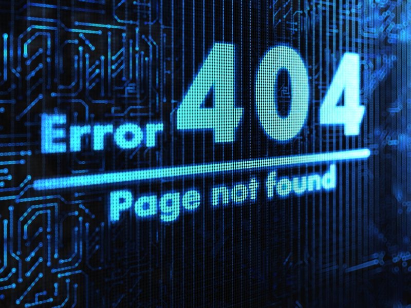 Error 404 Not Found mit blauem Hintergrund.
