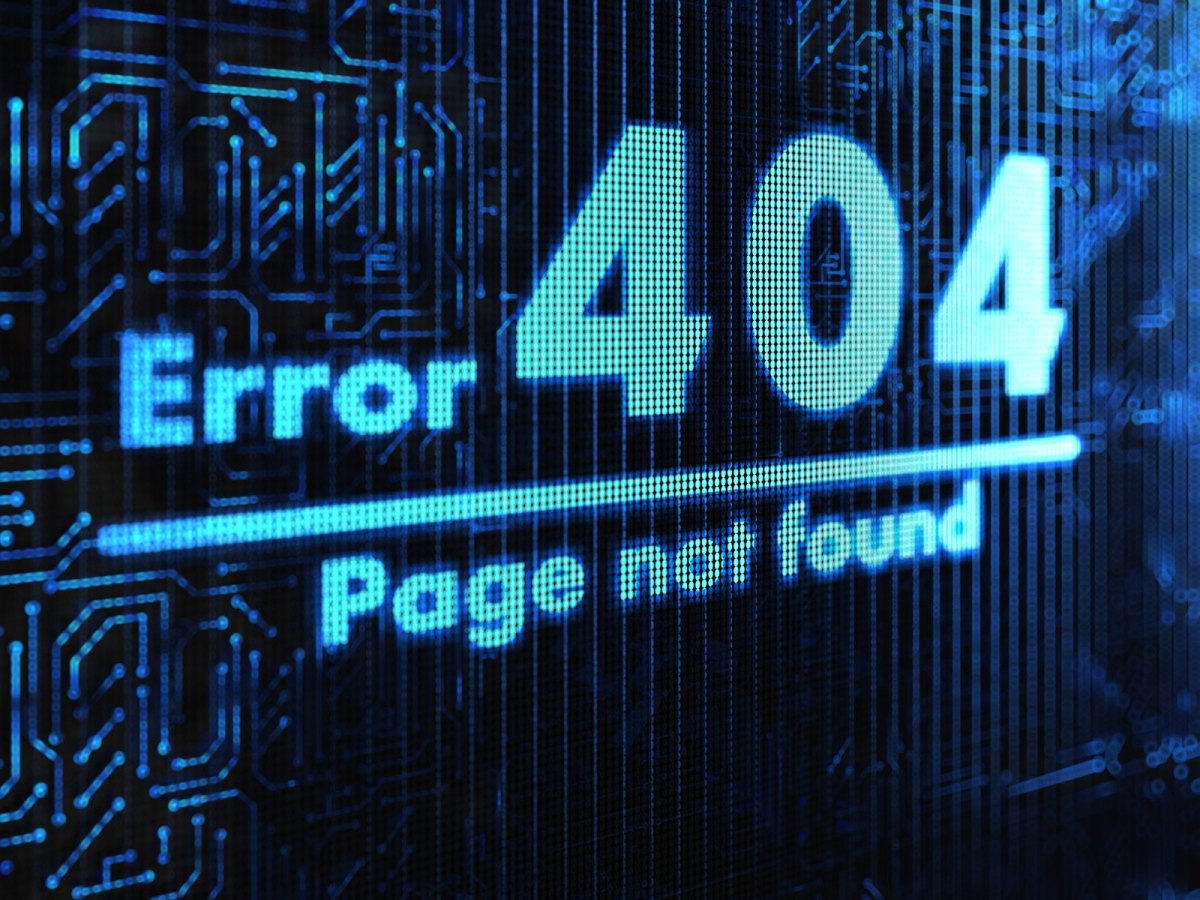 Error 404 Not Found mit blauem Hintergrund.