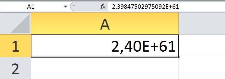 Wie ihr oben neben dem "fx" sehen könnt, ist die Zahl extrem lang. Als die Spalte noch schmaler war, hat der Platz nicht einmal für die Exponential-Darstellung gereicht.