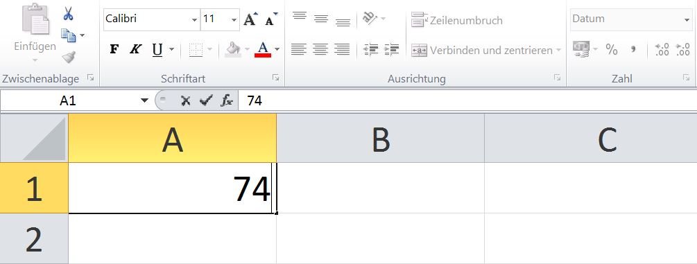 Excel-Problem: Ihr gebt 74 ein, doch diese verschwindet nach einem Klick auf die Eingabe-Taste.