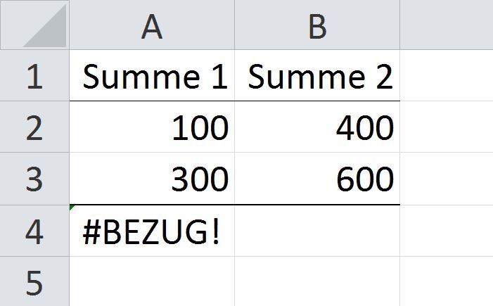 Excel-Problem: In Excel wird der Fehlerwert #BEZUG! angezeigt.
