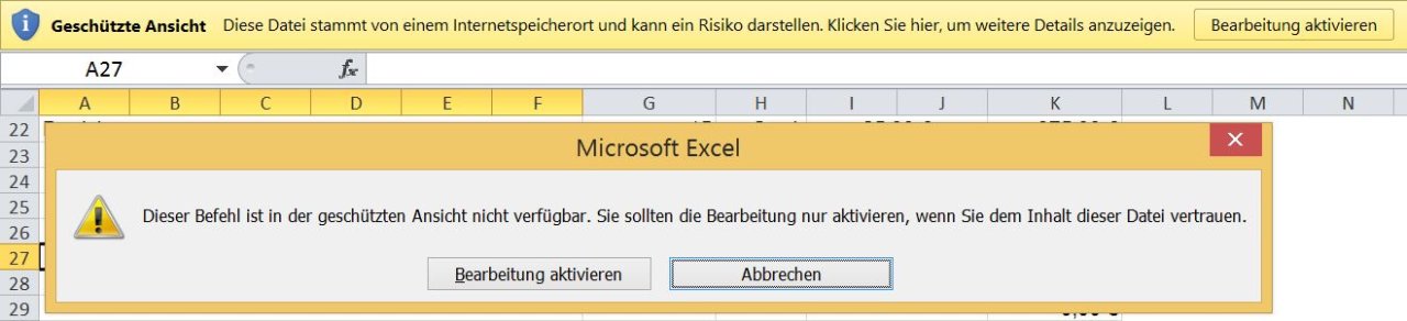 Excel-Problem: Ladet ihr eine Exel-Datei aus dem Internet oder einem E-Mail-Anhang herunter, habt ihr zunächst nur Lesezugriff.
