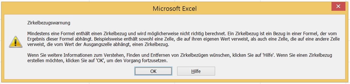 Erscheint eine Zirkelbezugswarnung, nimmt eine Formel Bezug auf ihre eigene Zelle.