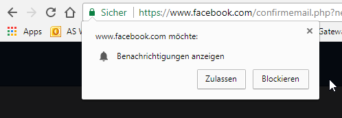 Du kannst Benachrichtigungen von Facebook zulassen oder blockieren.