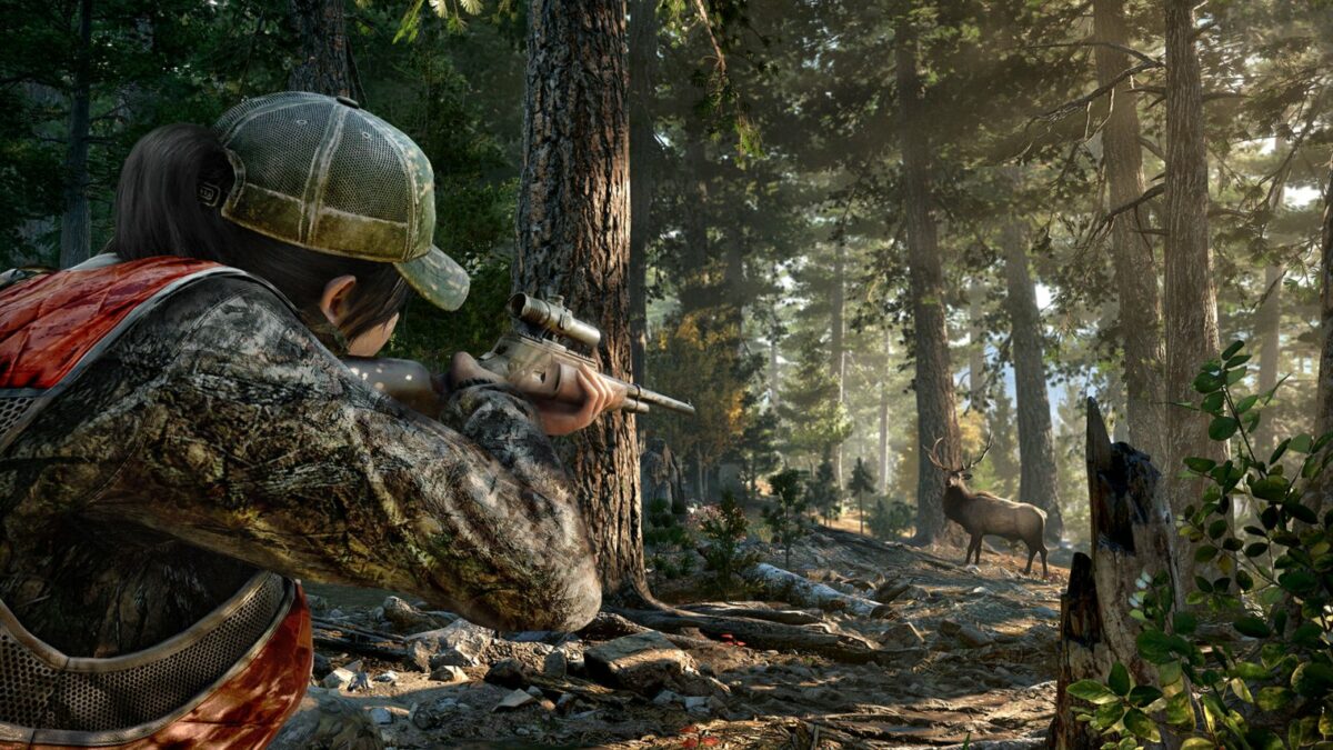 Eine Frau schießt auf einen Hirsch im Videospiel "Far Cry 5".