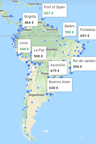 Wo soll es hingehen? Google Flights schlägt euch auch verschiedene Alternativen in Südamerika vor. 