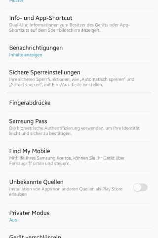 Im Bereich Gerätesicherheit könnt ihr Apps aus unbekannten Quellen für euer Android-Gerät zulassen.