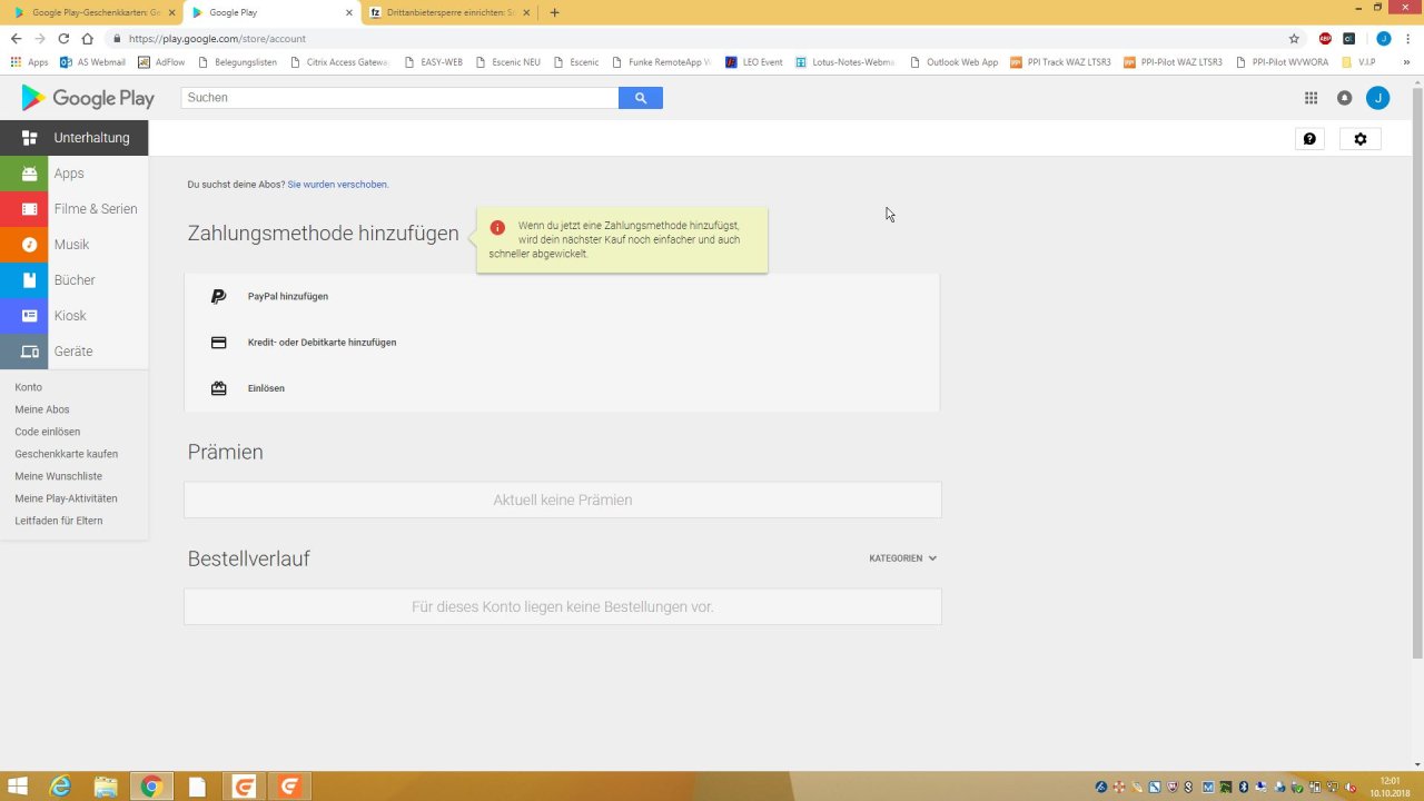 Ihr könnt dem Google Play Store auch im Browser ein neues Zahlungsmittel hinzufügen.