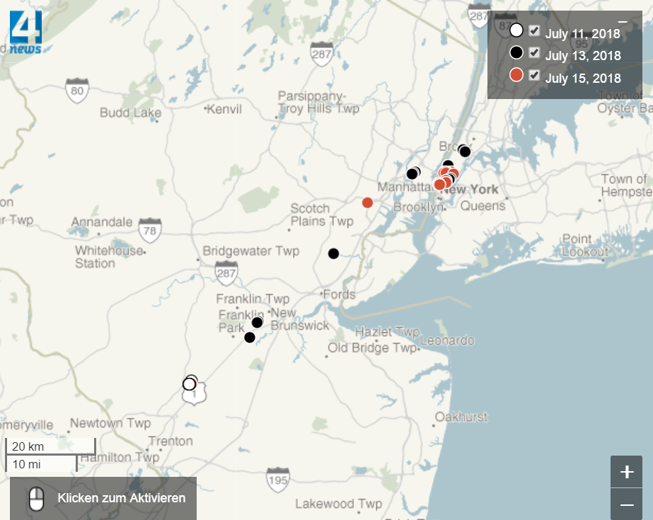 Die Karte zeigt den Reiseverlauf des Princeton Privatsphäre-Forschers Gunes Acar. Sie wurde aus dem Google Standortverlauf kreiert.