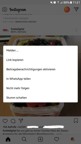 Über die Option Link kopieren könnt ihr die Video-URL in der Zwischenablage hinterlegen.