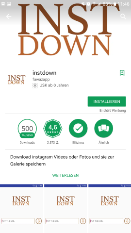 Instdown ist eine weitere sehr gut bewertete App, mit der ihr Instagram-Videos herunterladen könnt.