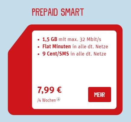 Den Ja Mobil-Tarif Prepaid Smart gibt's für 7,99 Euro im Monat.