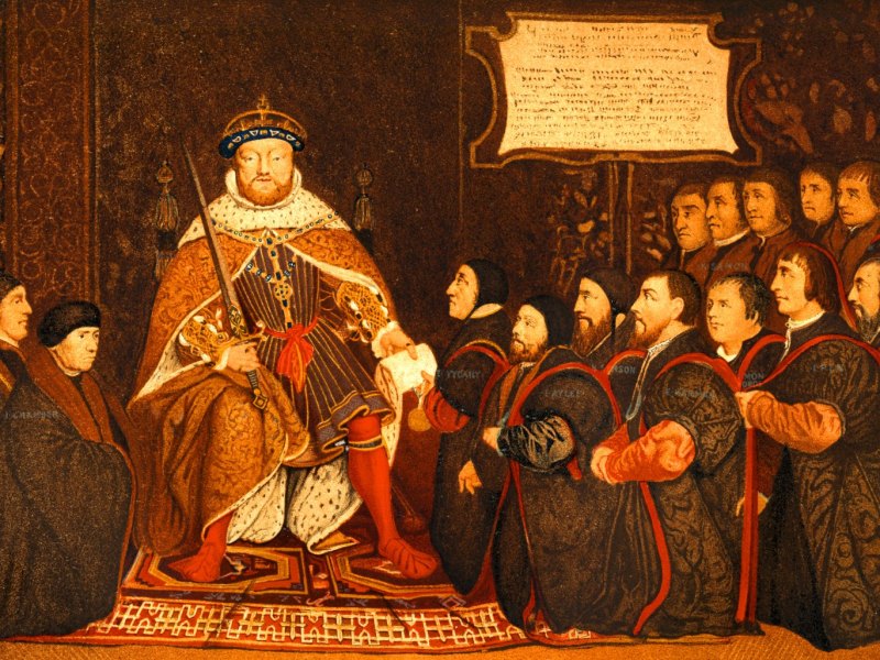 Heinrich VIII. liegt sein Hofstaat zu Füßen