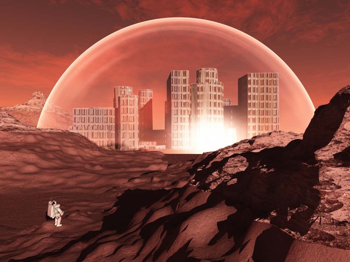Illustration einer Stadt auf dem Mars.