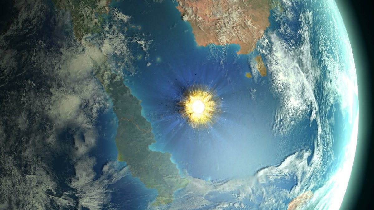 Meteorit trifft auf Erdatmosphäre.
