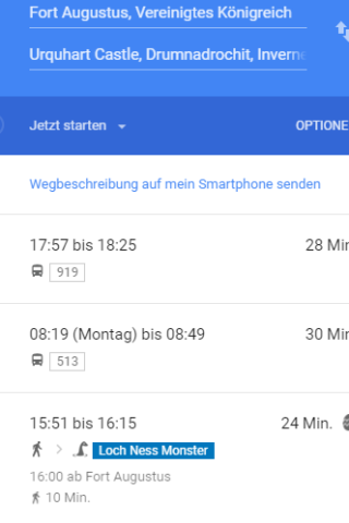 Nessie steht laut Google Maps auch für den Transport zur Verfügung. 