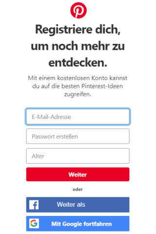 Ohne Anmeldung bei Pinterest scheint es nicht möglich zu sein, Inhalte zu sehen.