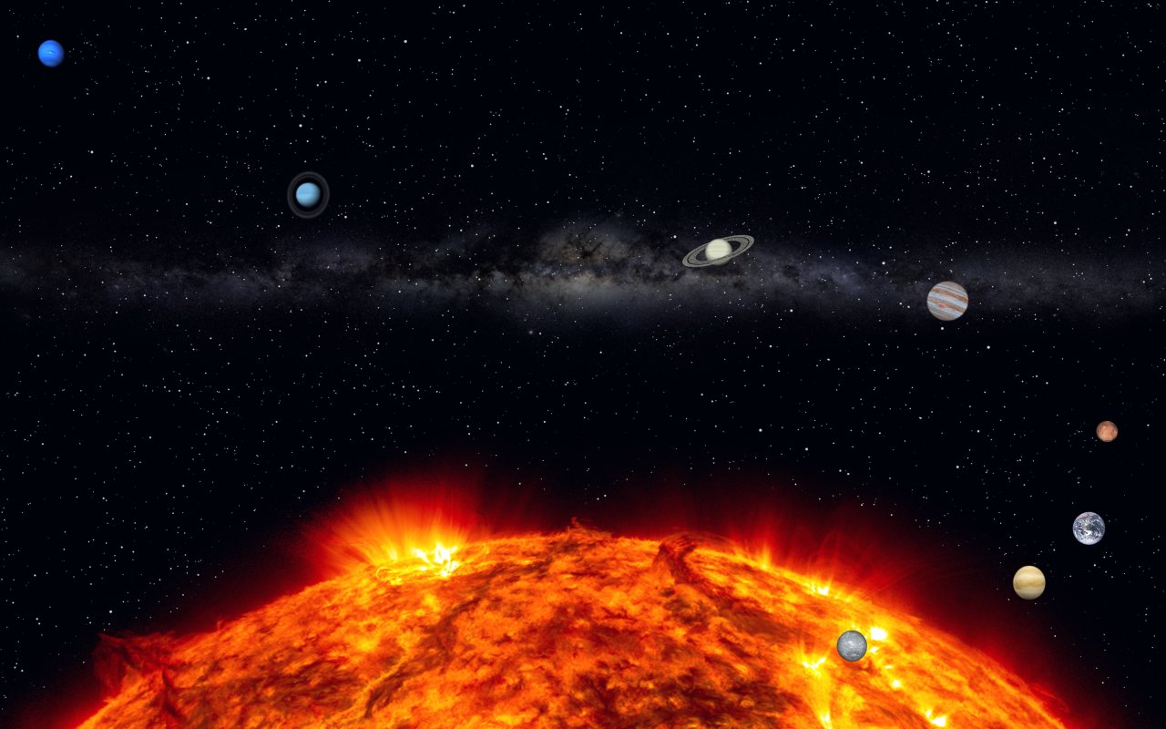 Acht Planeten kreisen um die Sonne.