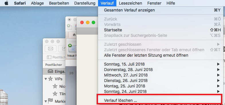 Öffnet bei Safari oben in der Leiste 