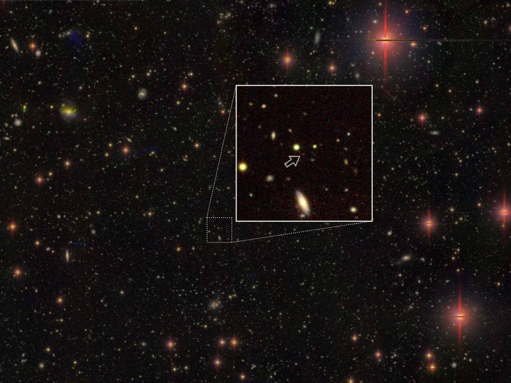 Der am weitesten von der Erde entfernte Quasar, der von einem supermassiven Schwarzen Loch befeuert wird, befindet sich in einer Entfernng von 13,05 Lichtjahren.