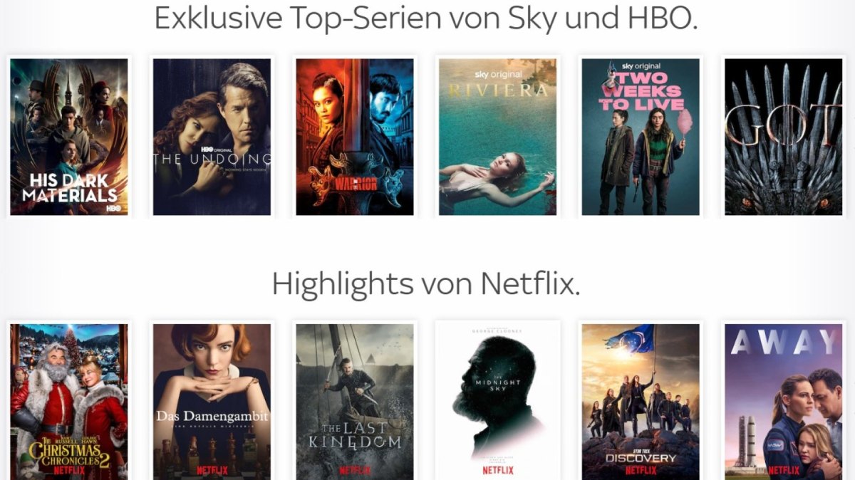 Verschiedene Serien-Cover von Sky- und Netflix-Serien.