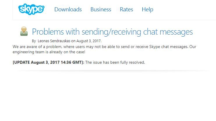 Skype-Probleme werden auf dem von dem Messenger betriebenen Blog veröffentlicht und aktualisiert.