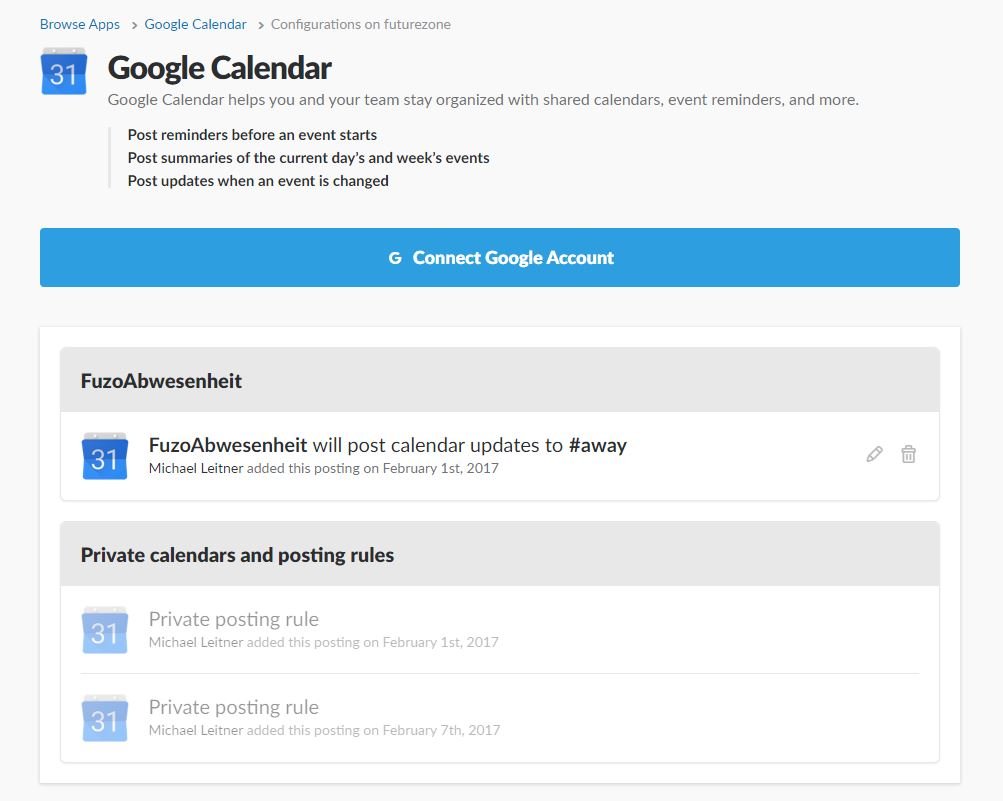 Die Slack-Kalenderintegration für Google-Kalender