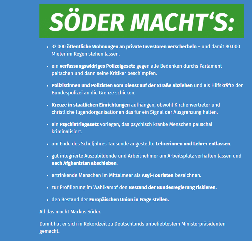 SPD macht auf der Internet-Seite soeder-machts.de Stimmung gegen die CSU