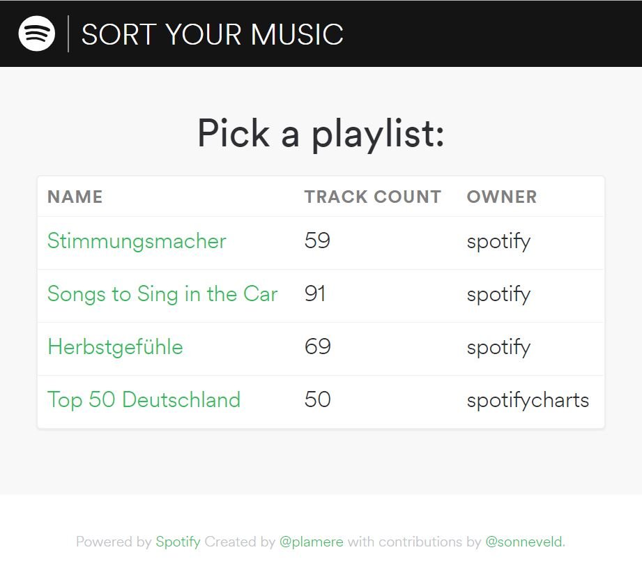 Spotify Hack: Wähle im Tool "Sort your Music" eine beliebige Playlist, um die enthaltenen Songs nach deinen Wünschen zu filtern.