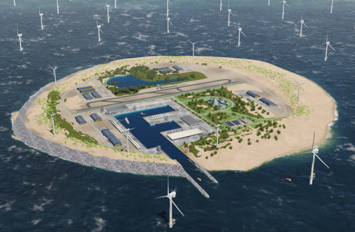 Grafische Illustration der geplanten künstlichen Insel in der Nordsee