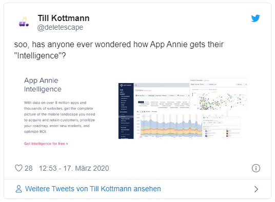 Entwickler Till Kottmann hat Bedenken bei App Annie.