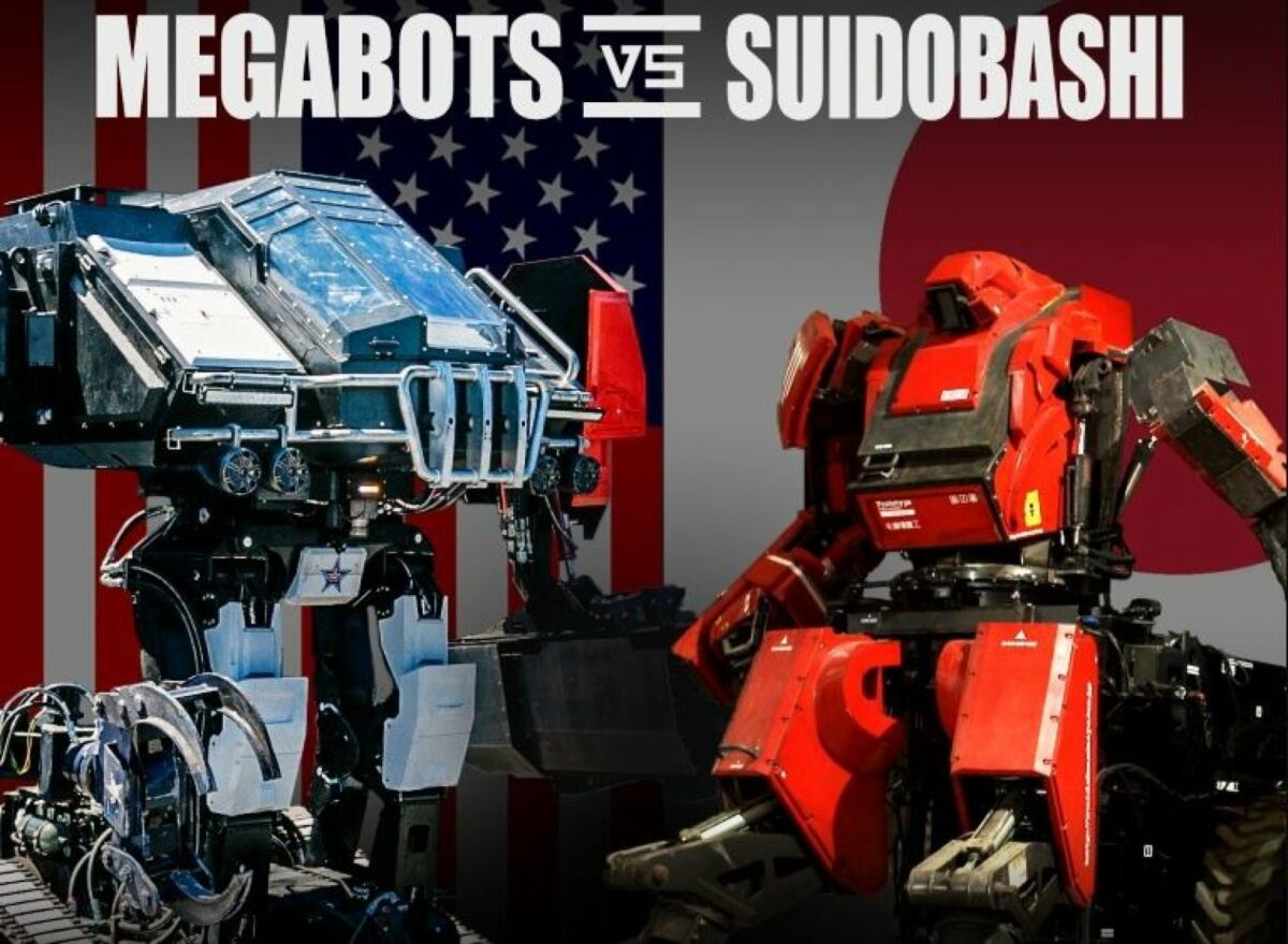 Die Roboter von MegaBots und Suidobashi stehen sich gegenüber