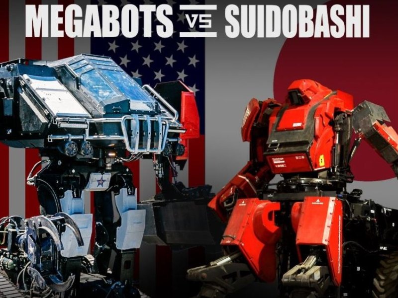 Die Roboter von MegaBots und Suidobashi stehen sich gegenüber