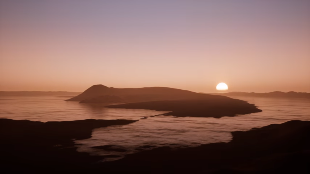 Sonnenuntergang über einem Mars-See