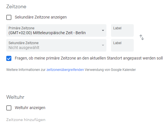 So bearbeitest du die Zeitzonen in Goolgle Kalender.