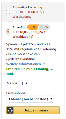 Ein Spar-Abo von Amazon kann bei einigen Produkten sinnvoll sein.