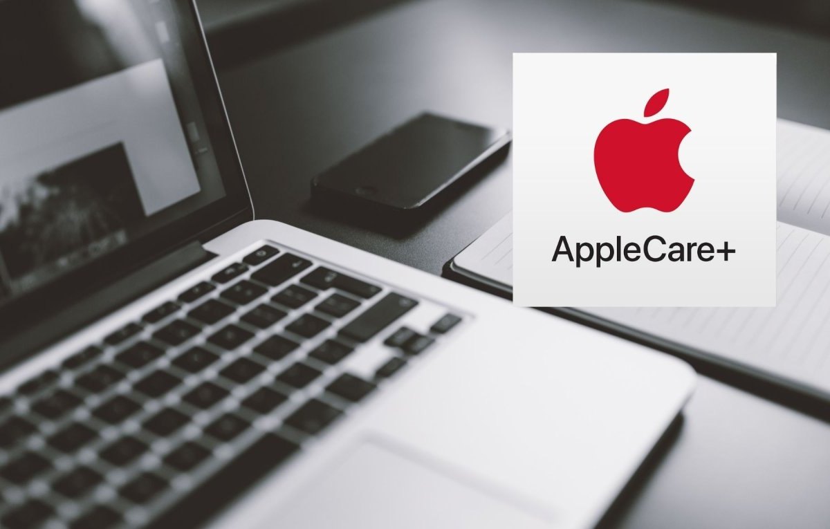 Apple Care +-Logo und ein Macbook