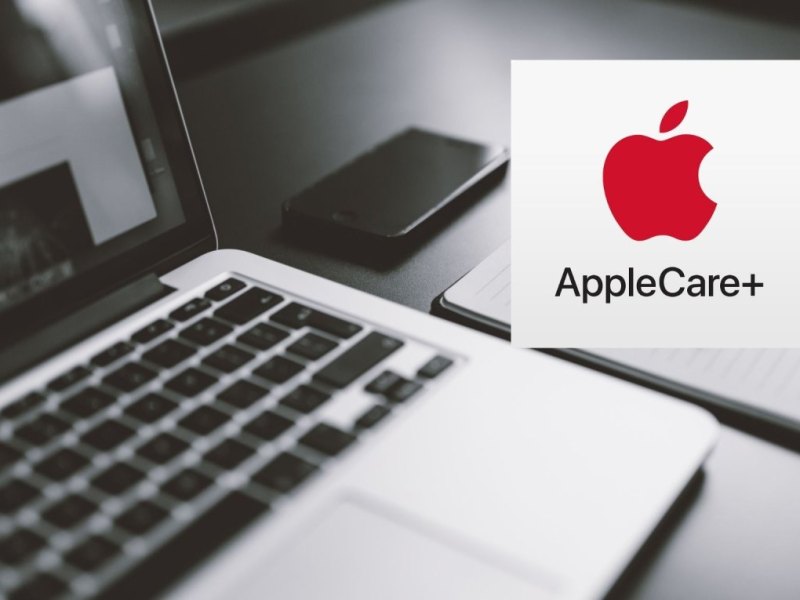 Apple Care +-Logo und ein Macbook