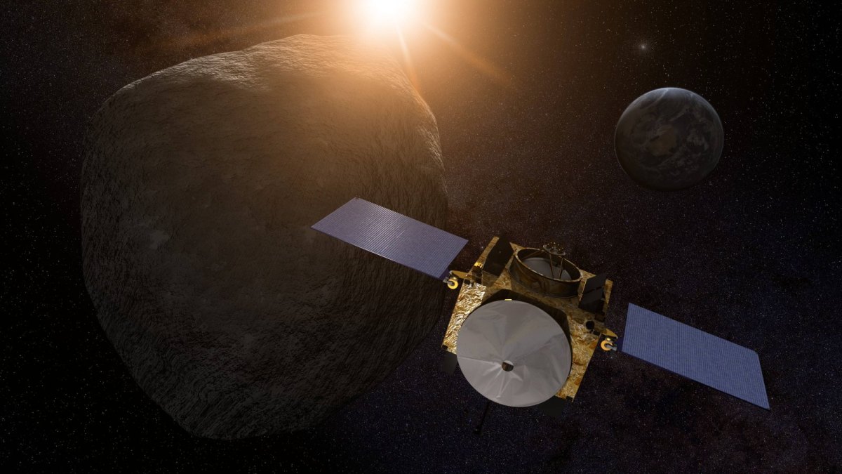OSIRIS-REx-Sonde der NASA neben dem Asteroiden Bennu
