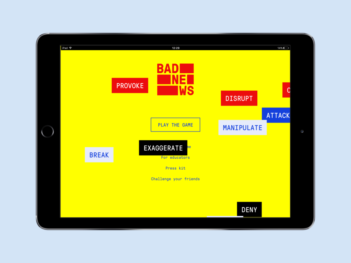 Das Spiel "Get Bad News" auf einem Tablet.