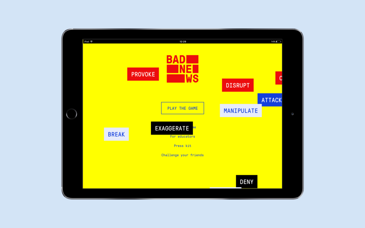 Das Spiel "Get Bad News" auf einem Tablet.