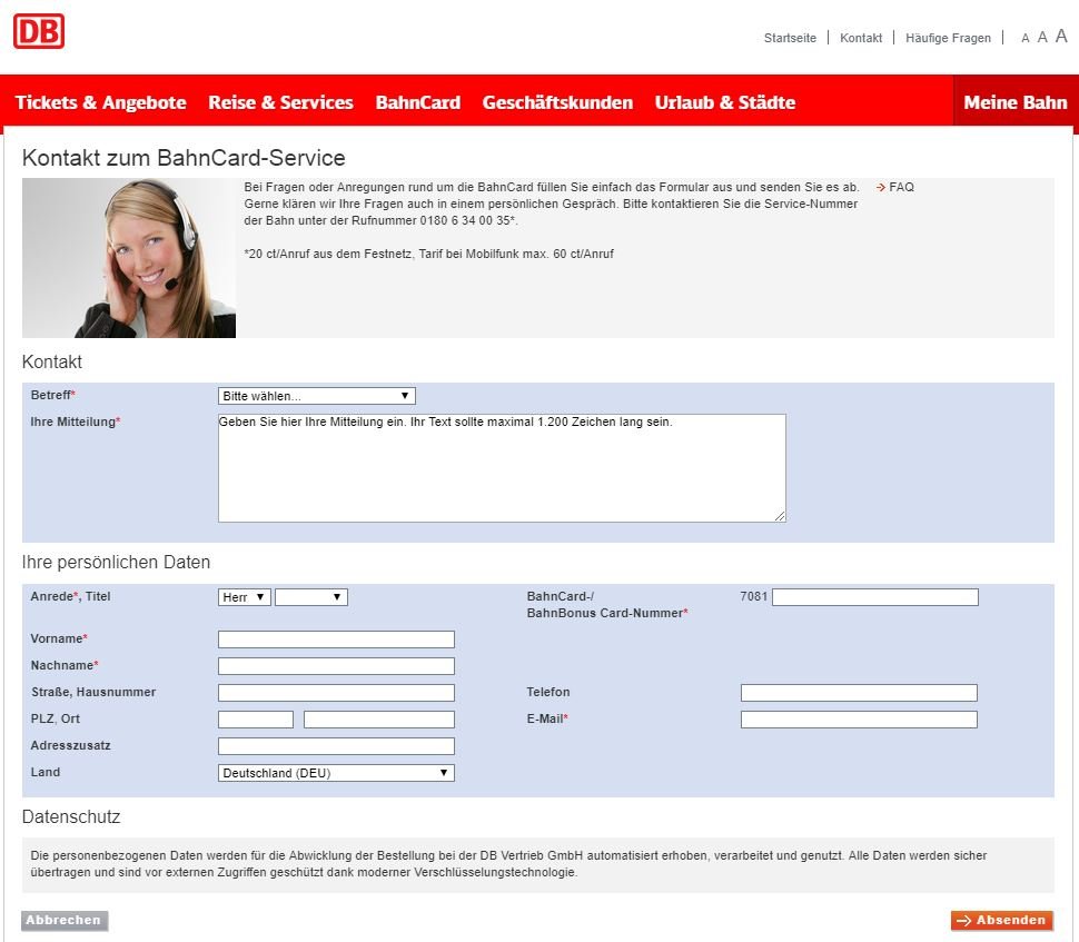 So sieht das Formular aus, mit dem du deine BahnCard online kündigen kannst.