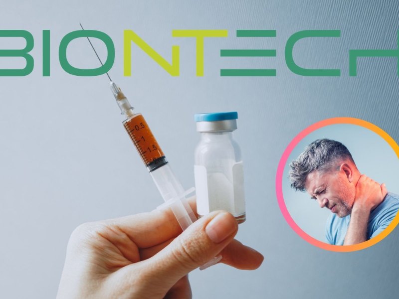 Corona-Impfstoff von Biontech und ein Mann mit Schmerzen