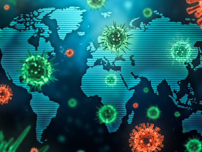 Weltkarte mit Coronavirus